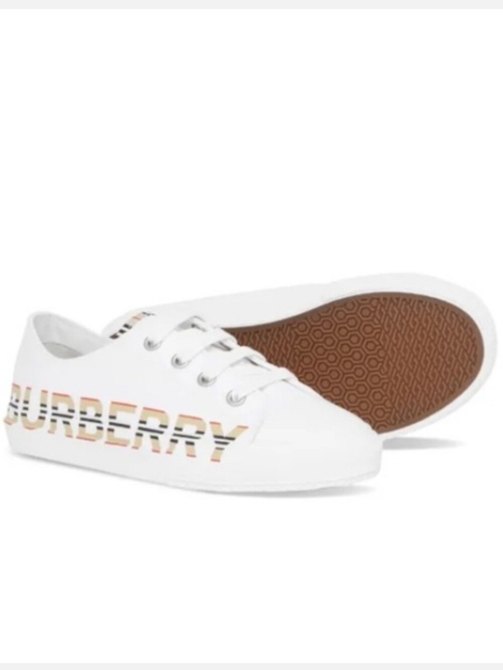 Burberry White Kids Low-Top Sneakers with Multicolor Logo